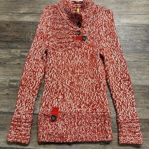 Lole White and Burnt Orange Cowl Neck Sweater
